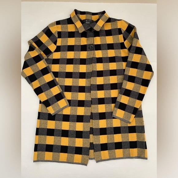 Patricia Luca Milano Sweaters - Patrizia Luca Milano Yellow Black Grey Plaid Collared Cardigan Jacket Size M